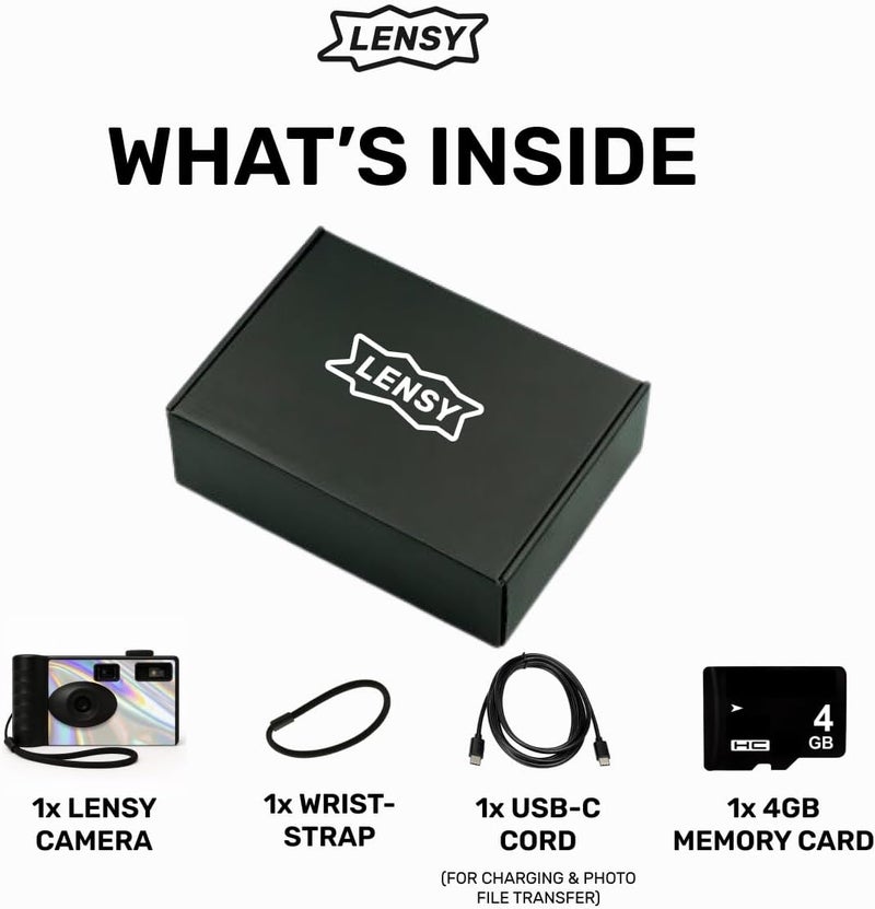 Lensy Screen Free Digital Camera | Four Built in Filters | Rechargeable, 8mp, Lightweight, Focus-Free, Auto-Flash, Easy-to-Use, Reusable, Retro Film-Style Photos (Holographic) - Image 2